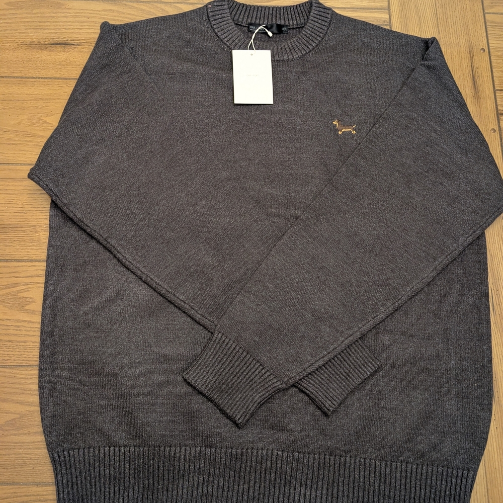 Men's Oak + Fort CLASSIC FITTED EMBROIDERED SWEATER CHARCOAL Color Size Mult NWT